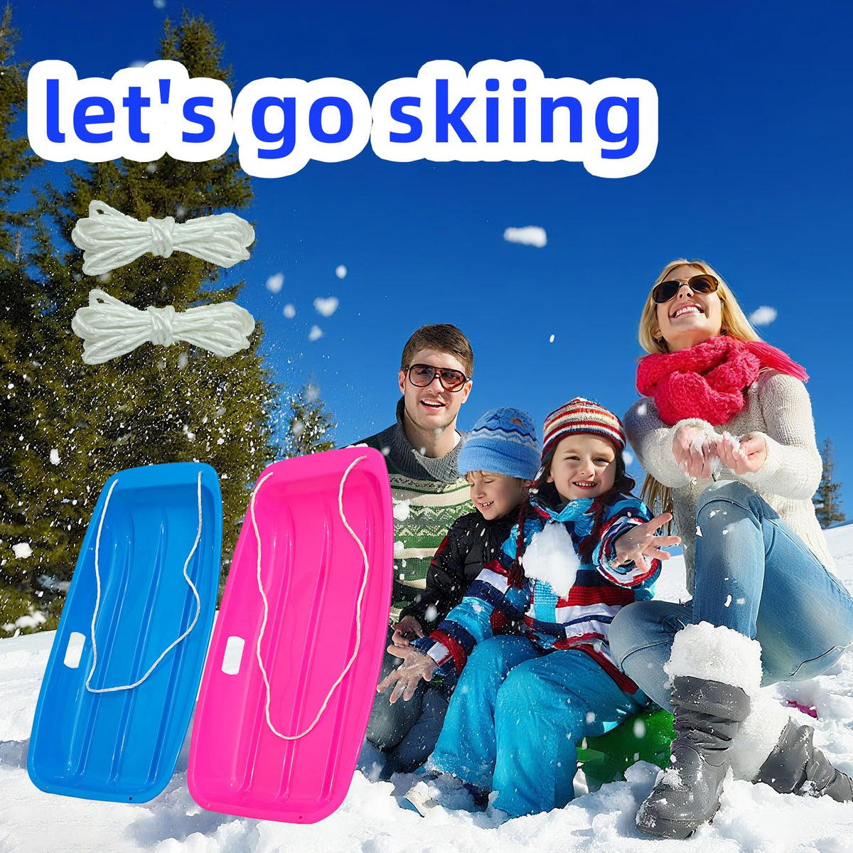 35 Inch 2-Person Plastic Snow Sled with Pull Rope O93608