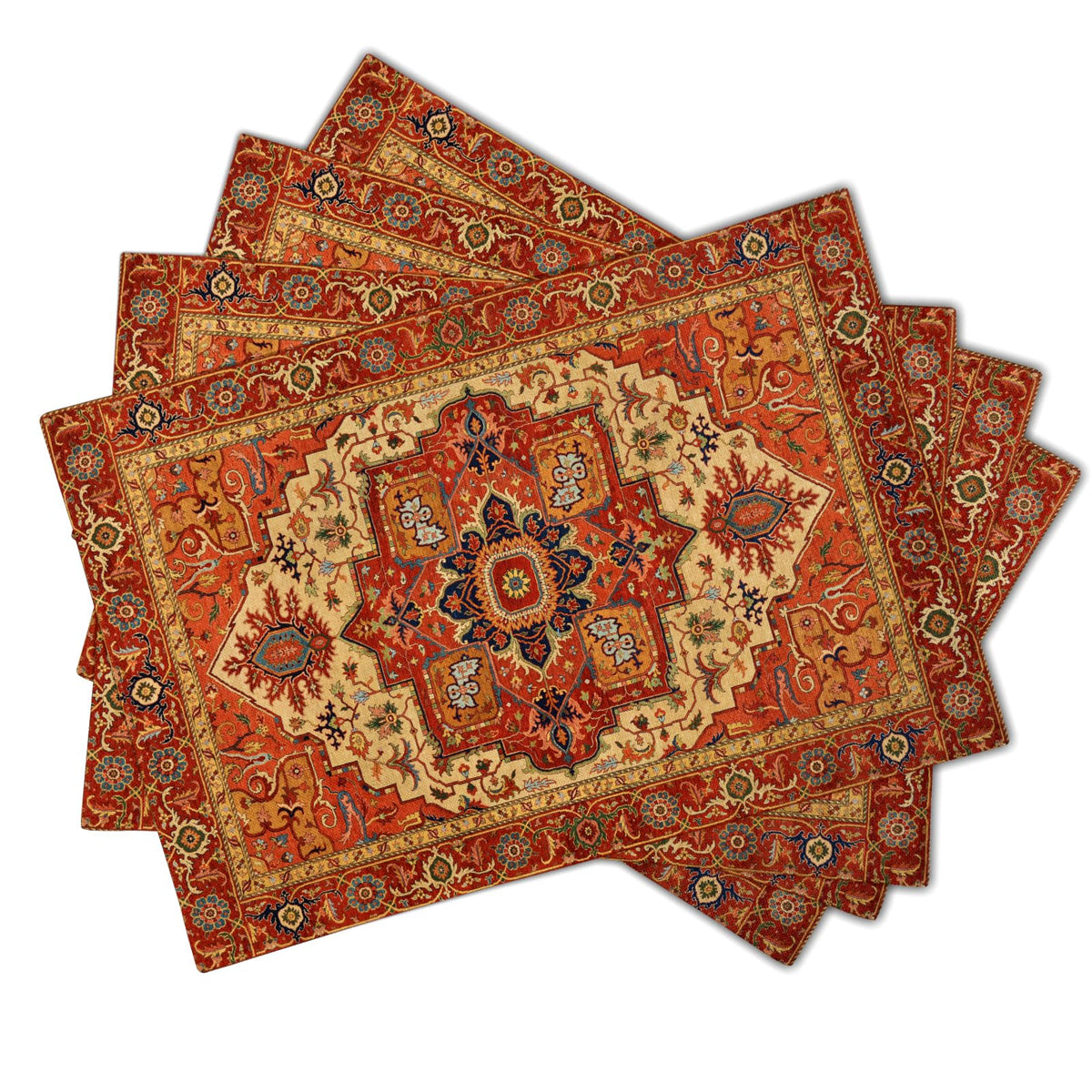 Boho Ethnic Placemats Set of 4 Orange Brown Retro Flower Linen 12"x18" E654