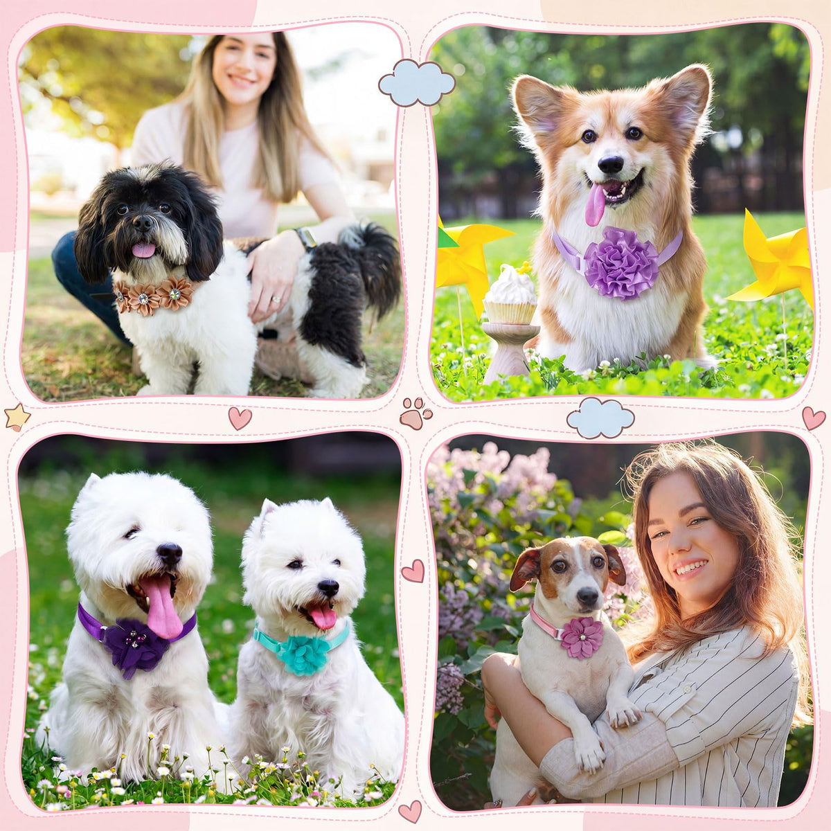 100 Pcs Floral Adjustable Dog Collar Flowers K849