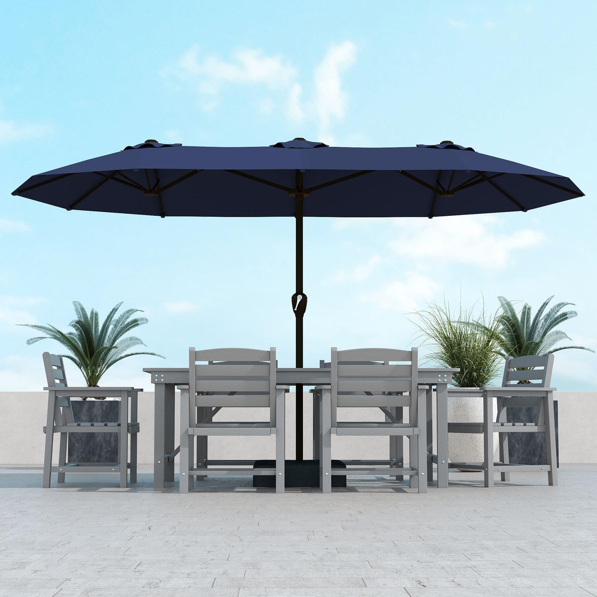 15ft Double-Sided Rectangle Patio Umbrella with Base L453924