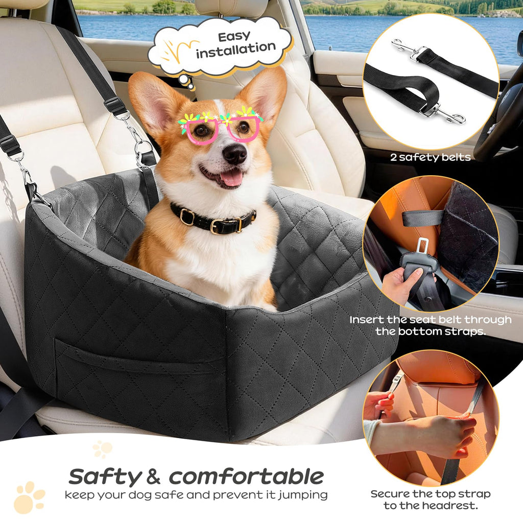 Dog Car Seat for Small Dogs Up to 30 Lbs, Grey-Black F7552