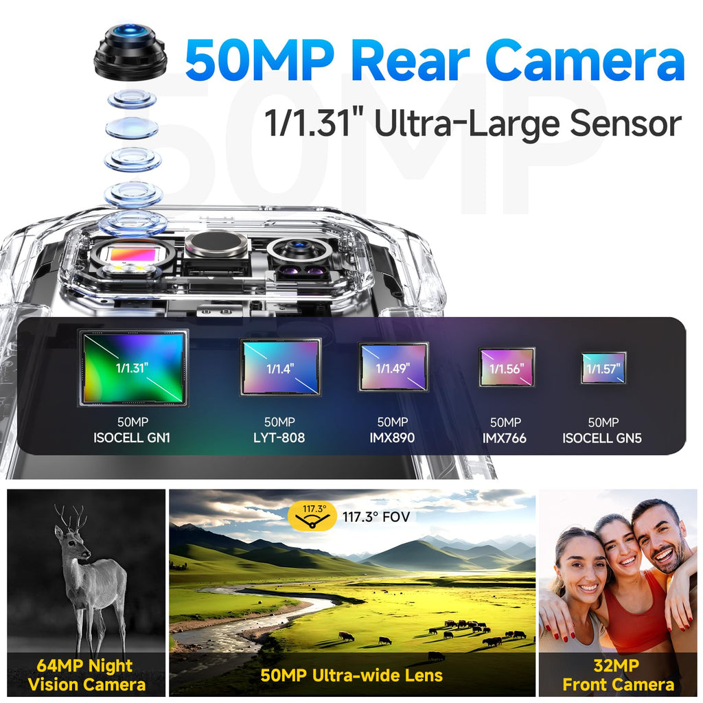 Rugged Smartphone Unlocked 64MP Night Vision 50MP Ultra-Wide Camera Z65627