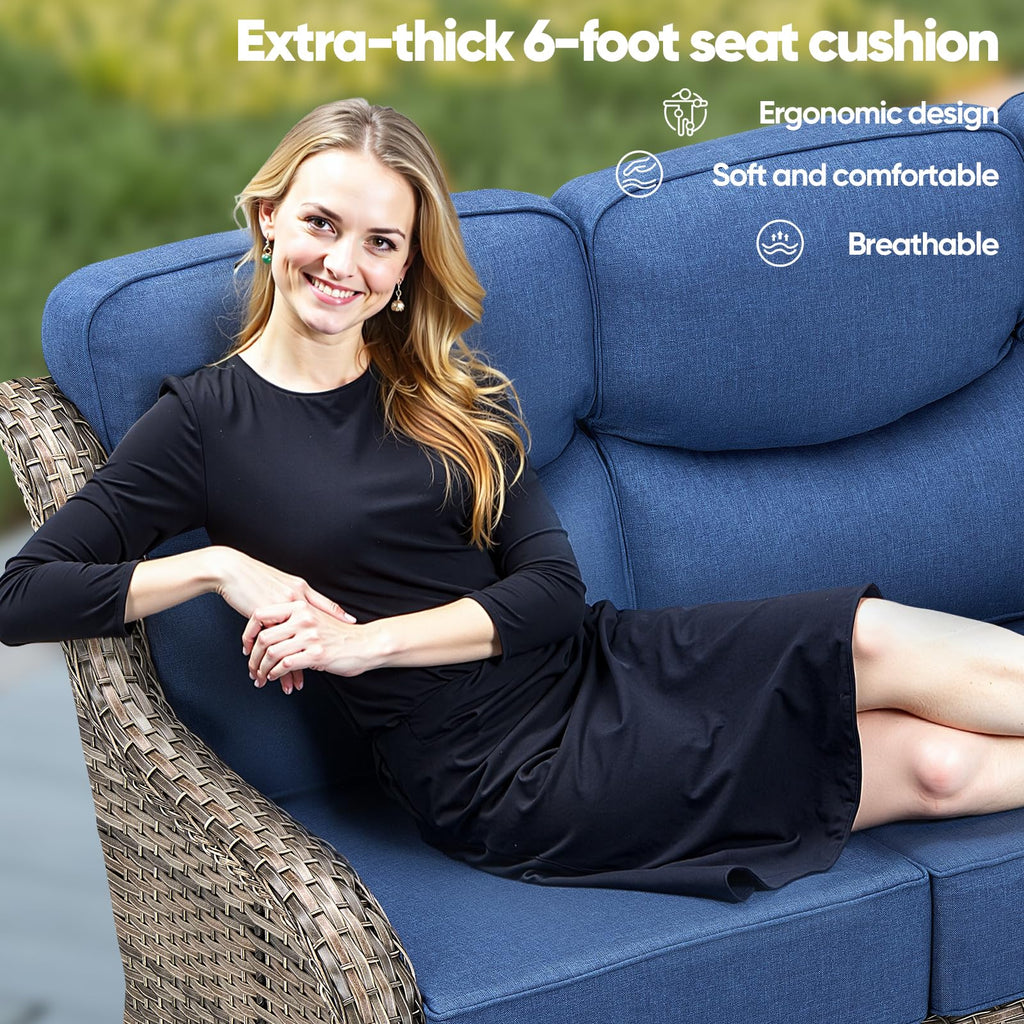Grey Wicker 3-Seat Outdoor Sofa with Cushion W84915