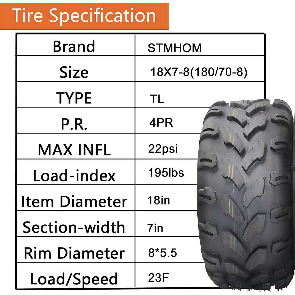Set of 2 18X7X8 Tubeless ATV/UTV Tires 4 PR H853247