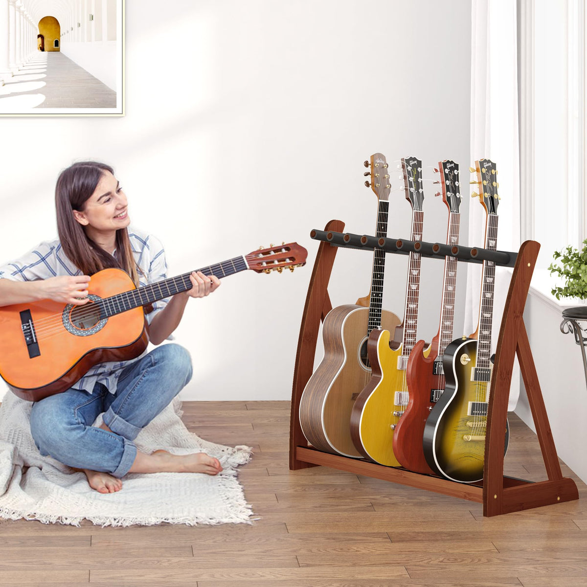 Foldable Adjustable Guitar Stand Rack with No-Slip Non-Scratch Padding G147087