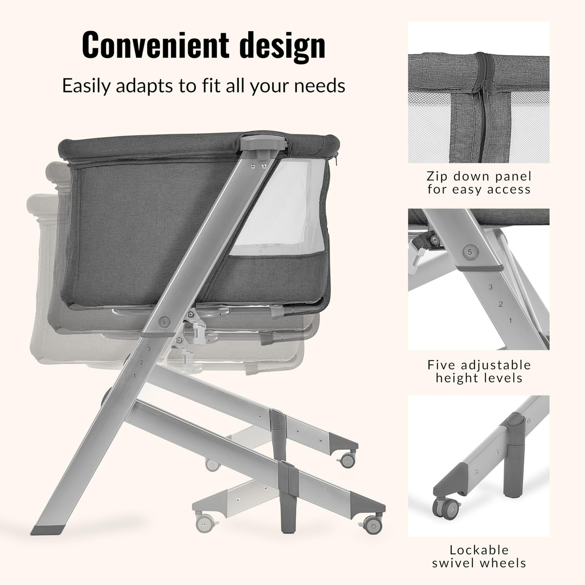 Grey Adjustable Height Bassinet & Bedside Sleeper R282106