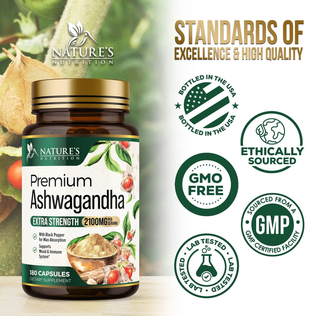 Ashwagandha Capsules with Black Pepper Vegan 180 Capsules F86634