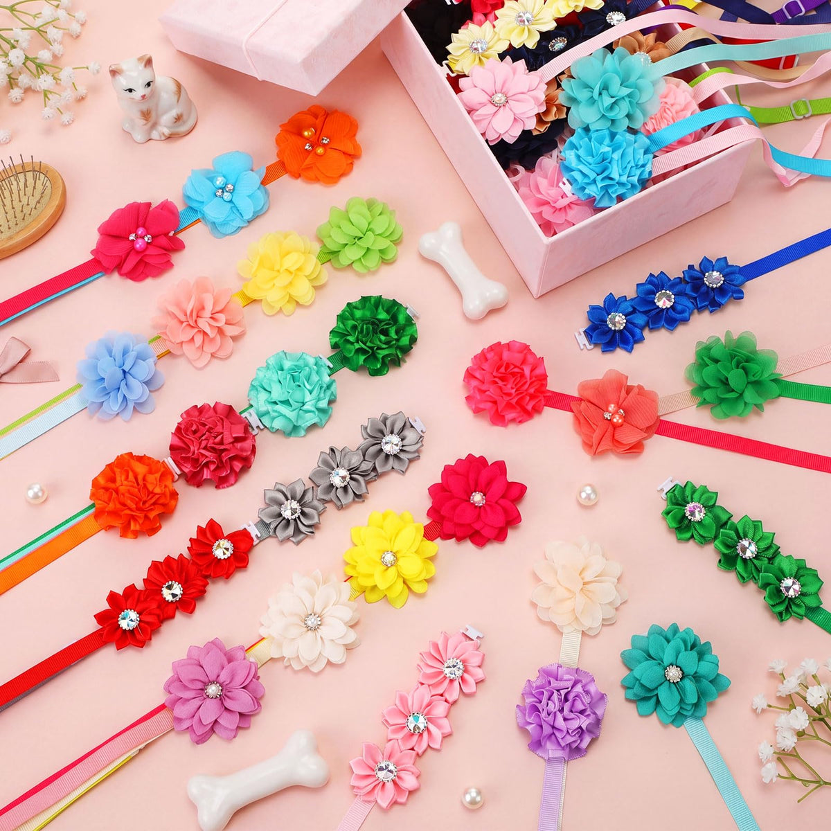 100 Pcs Floral Adjustable Dog Collar Flowers K849