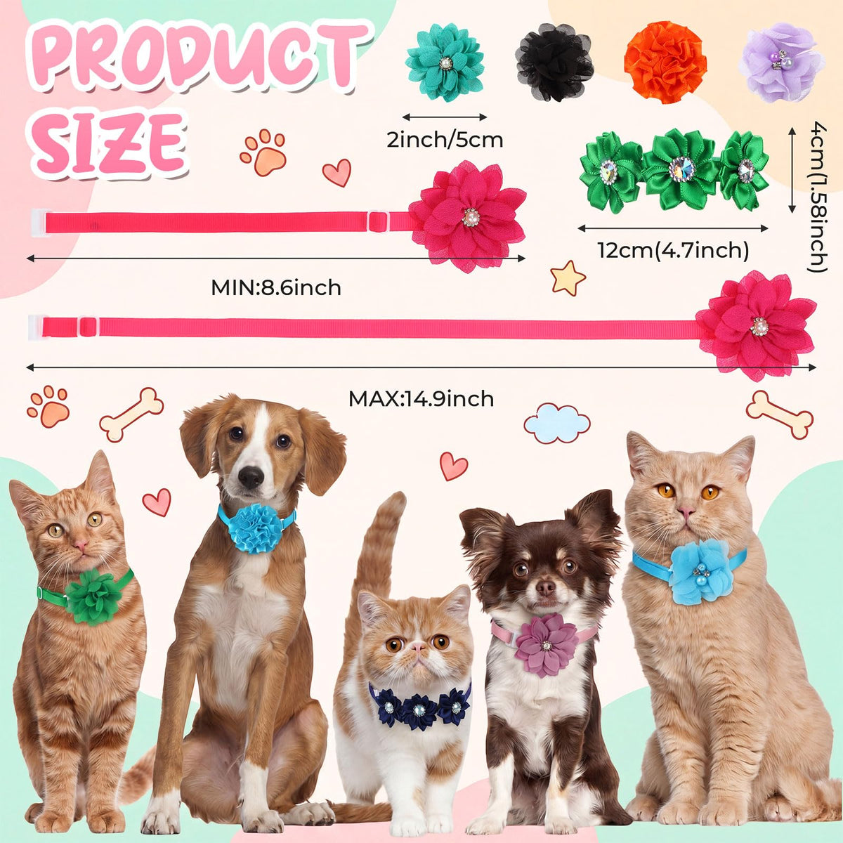 100 Pcs Floral Adjustable Dog Collar Flowers K849