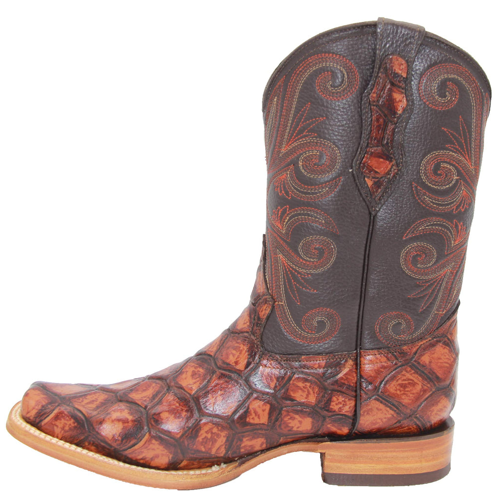 Leather Pirarucu Fish Print Western Boots J456