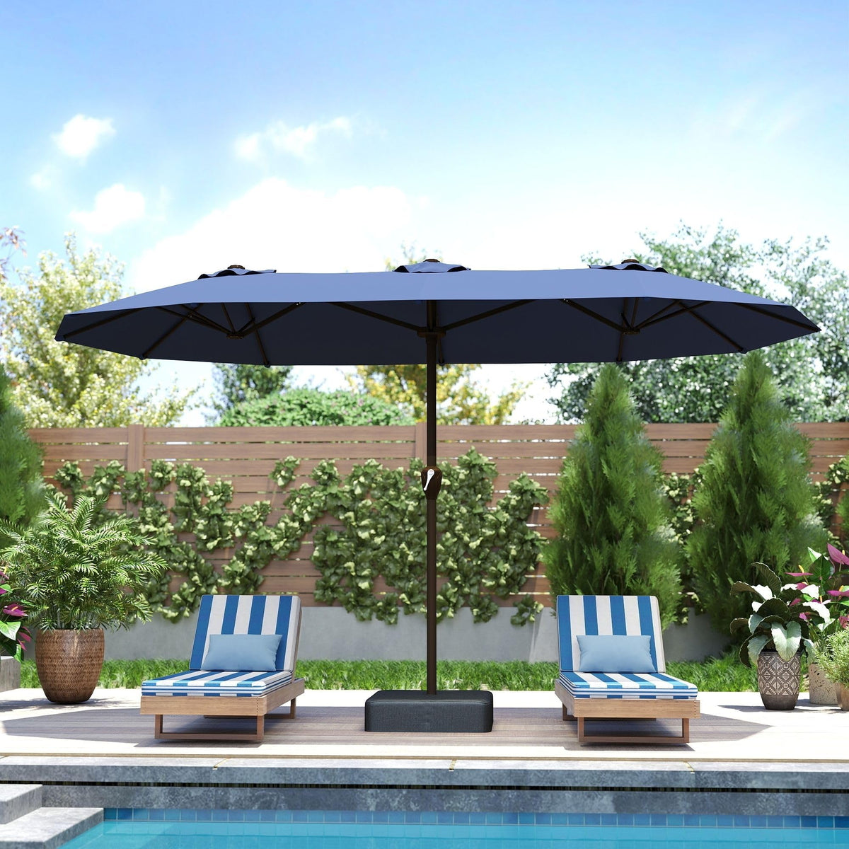 15ft Double-Sided Rectangle Patio Umbrella with Base L453924