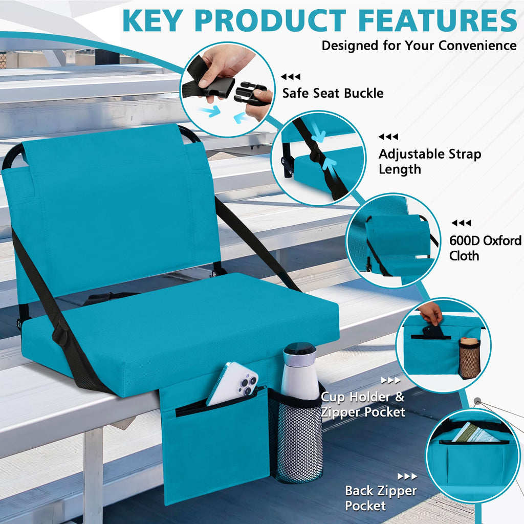 2 Pack Bleacher Seat with Back Support, Shoulder Strap & Cup Holder K70766