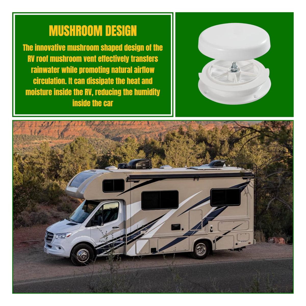 White RV Roof Mushroom Vent with Water Cover Guard Cap X620404