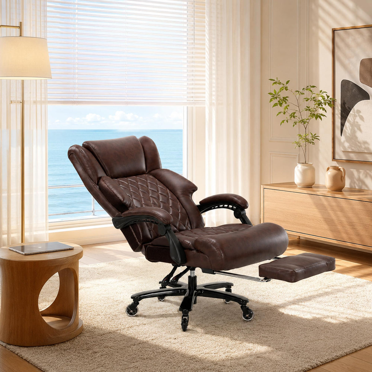Brown Heavy Duty Reclining Executive Office Chair with Footrest Q7728