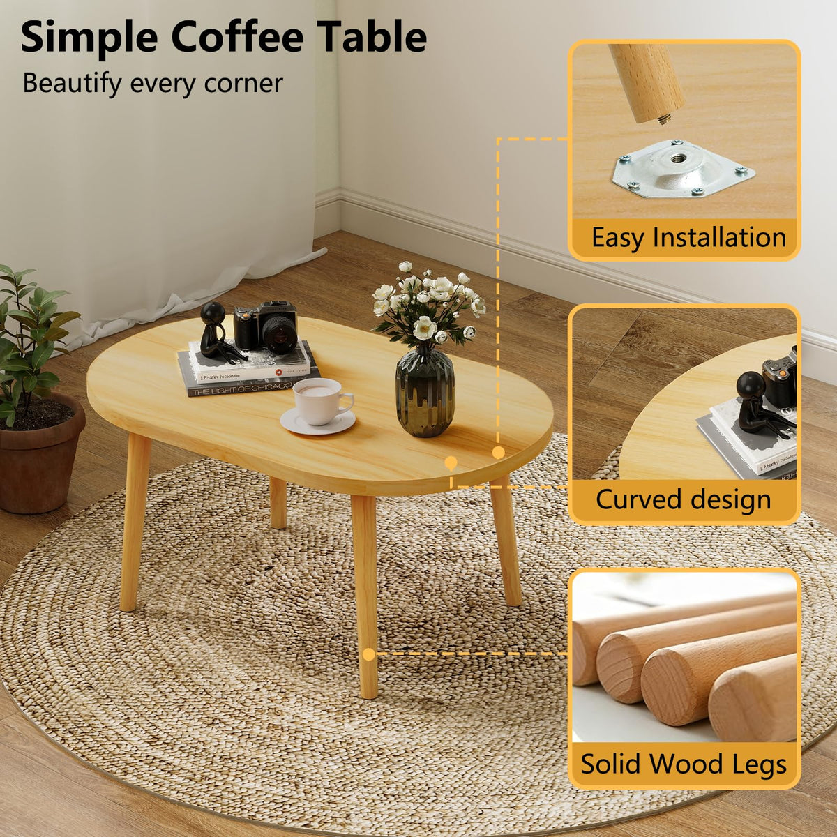 Oval Coffee Table Natural 19.7"D x 31.5"W x 16"H N95582