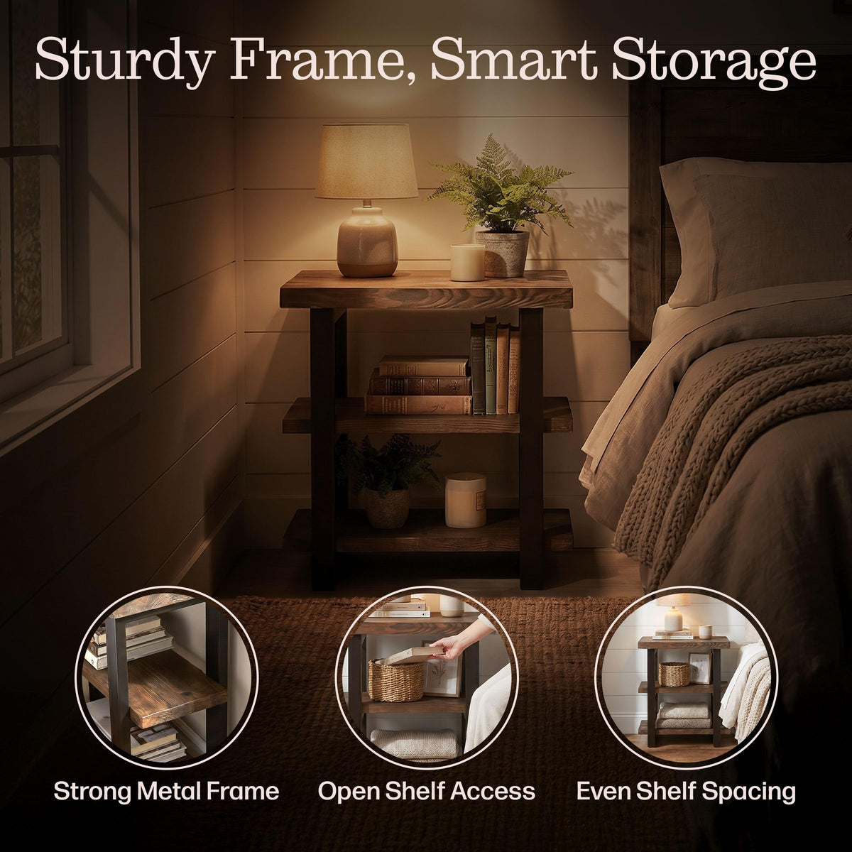 Solid Wood 3-Tier End Table E1622