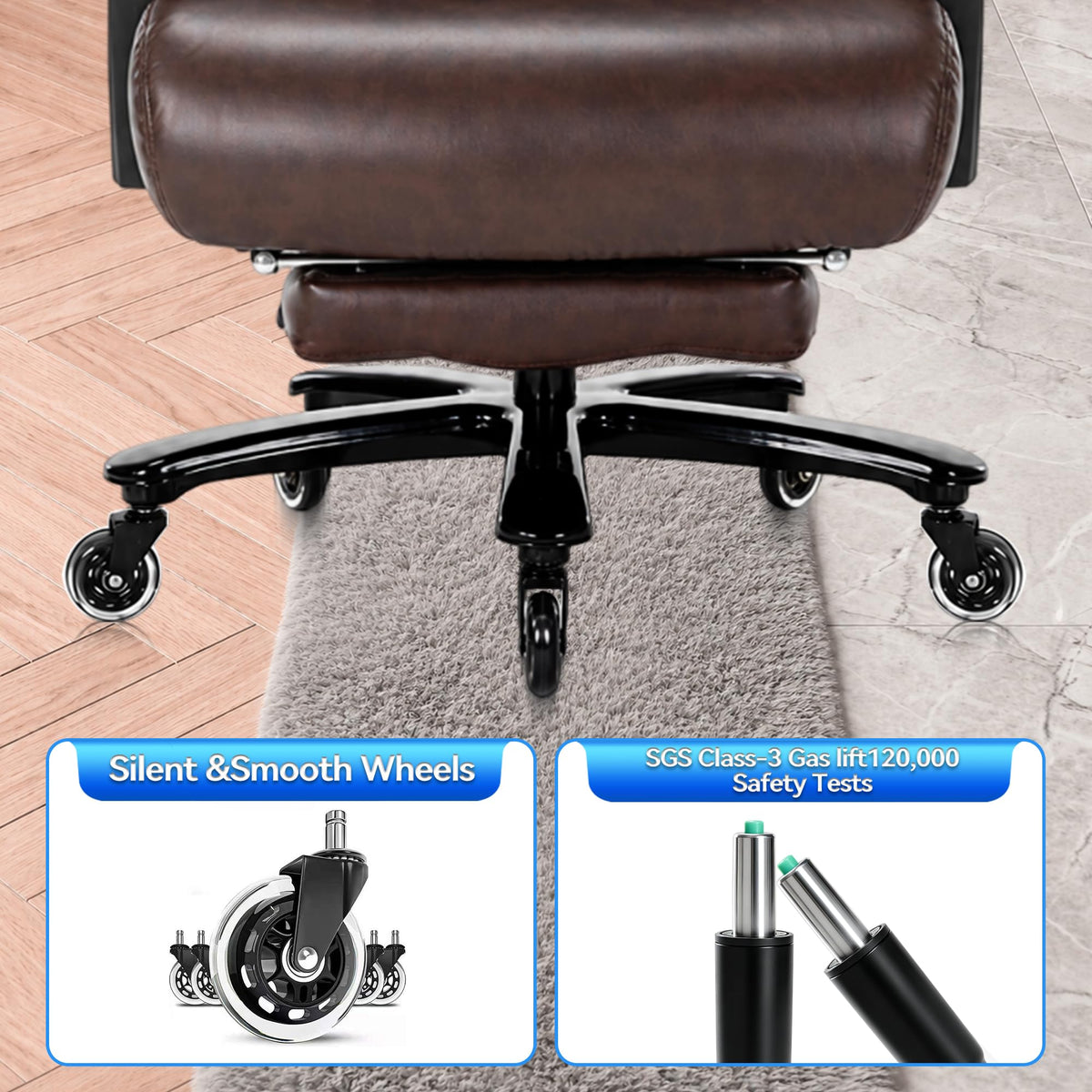Brown Heavy Duty Reclining Executive Office Chair with Footrest Q7728