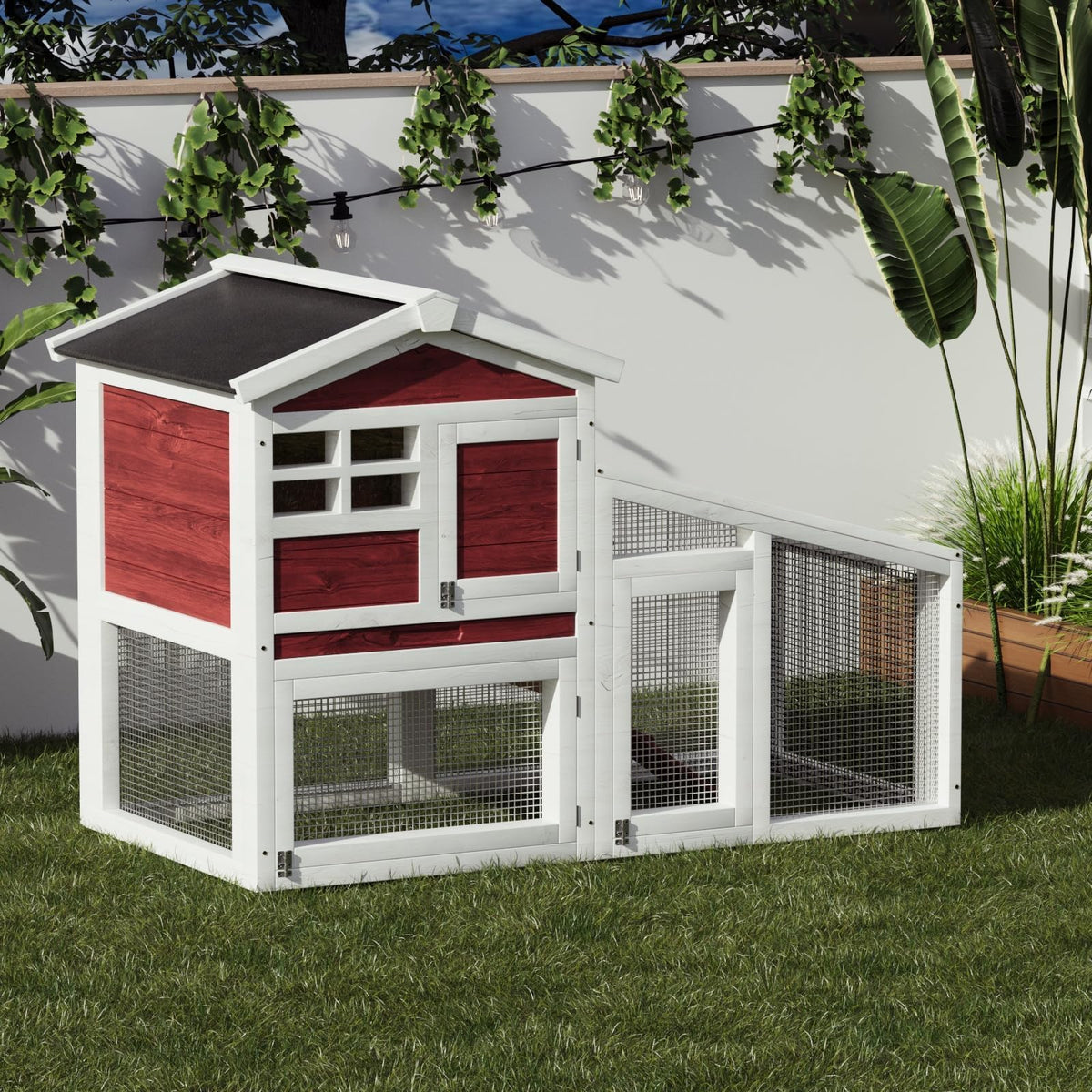 2-Tier Wooden Rabbit Hutch with Run Q105