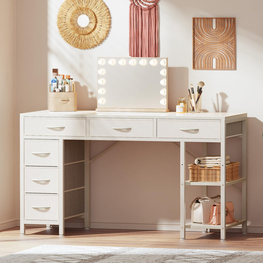 White 6 Drawer Computer Desk with Shelves U284484