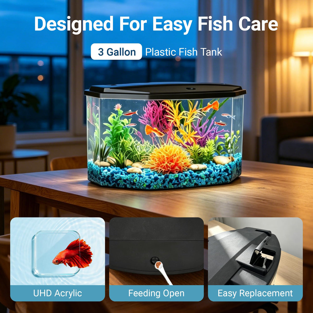 3-Gallon Plastic Aquarium Starter Kit with LED Lighting and Filtration U252