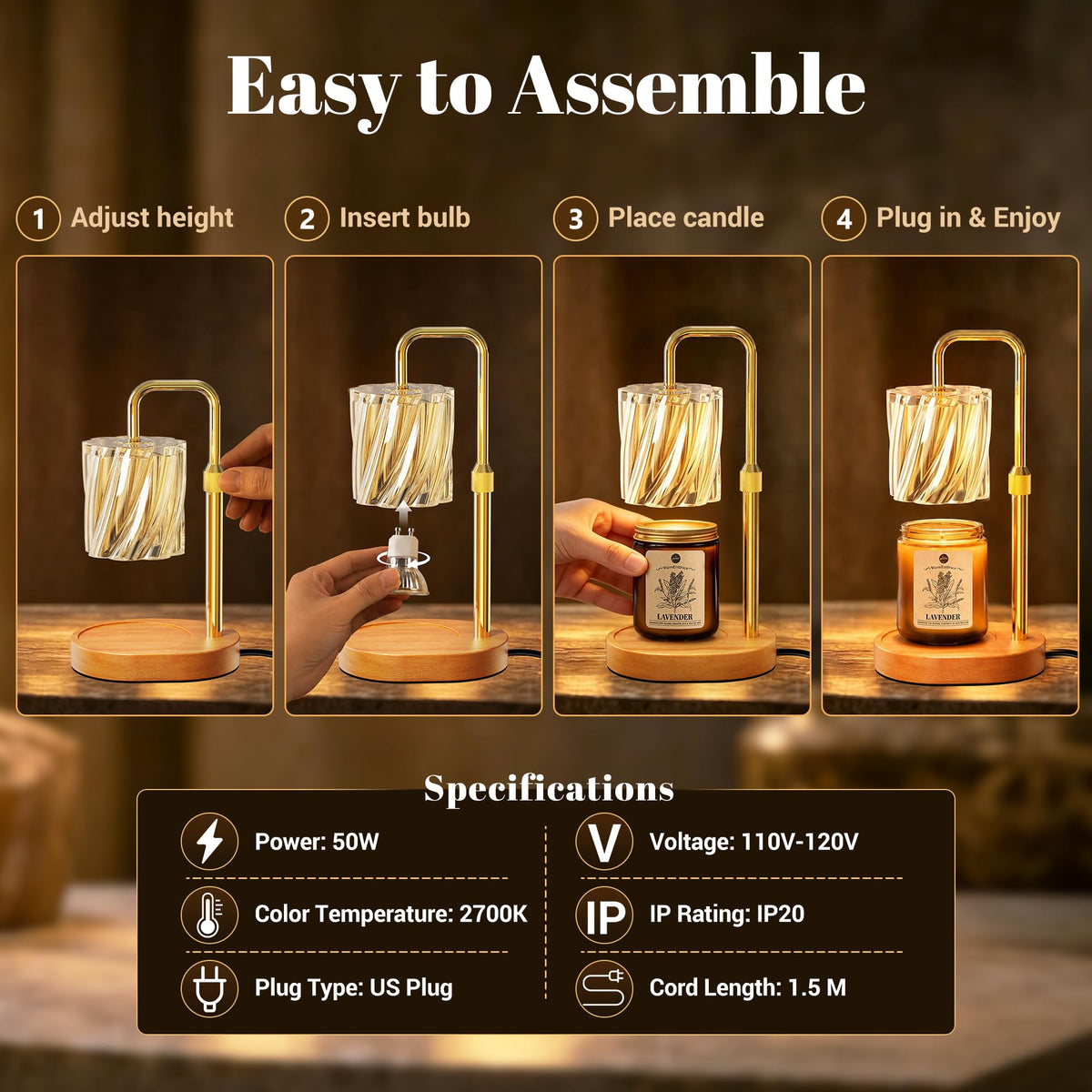 Candle Warmer Lamp Set with Scented Jar Candle & Timer N8117
