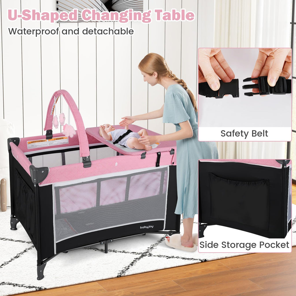 3 in 1 Pink Pack and Play Baby Crib Bassinet B836167