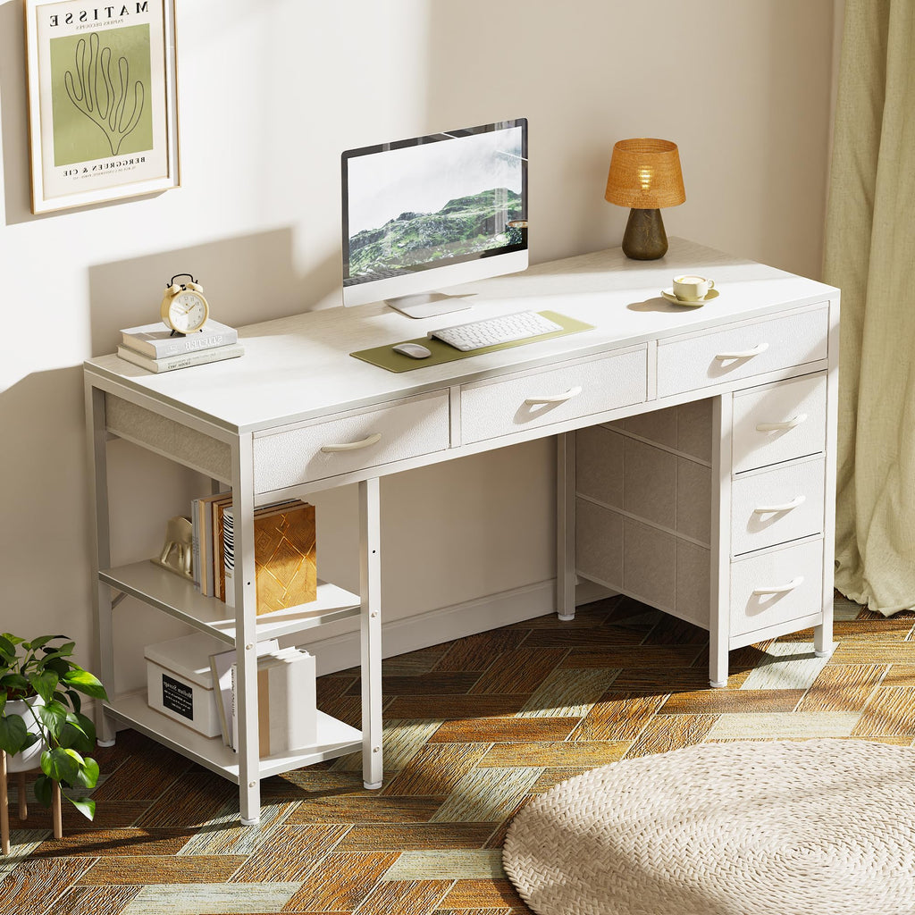White 6 Drawer Computer Desk with Shelves U284484