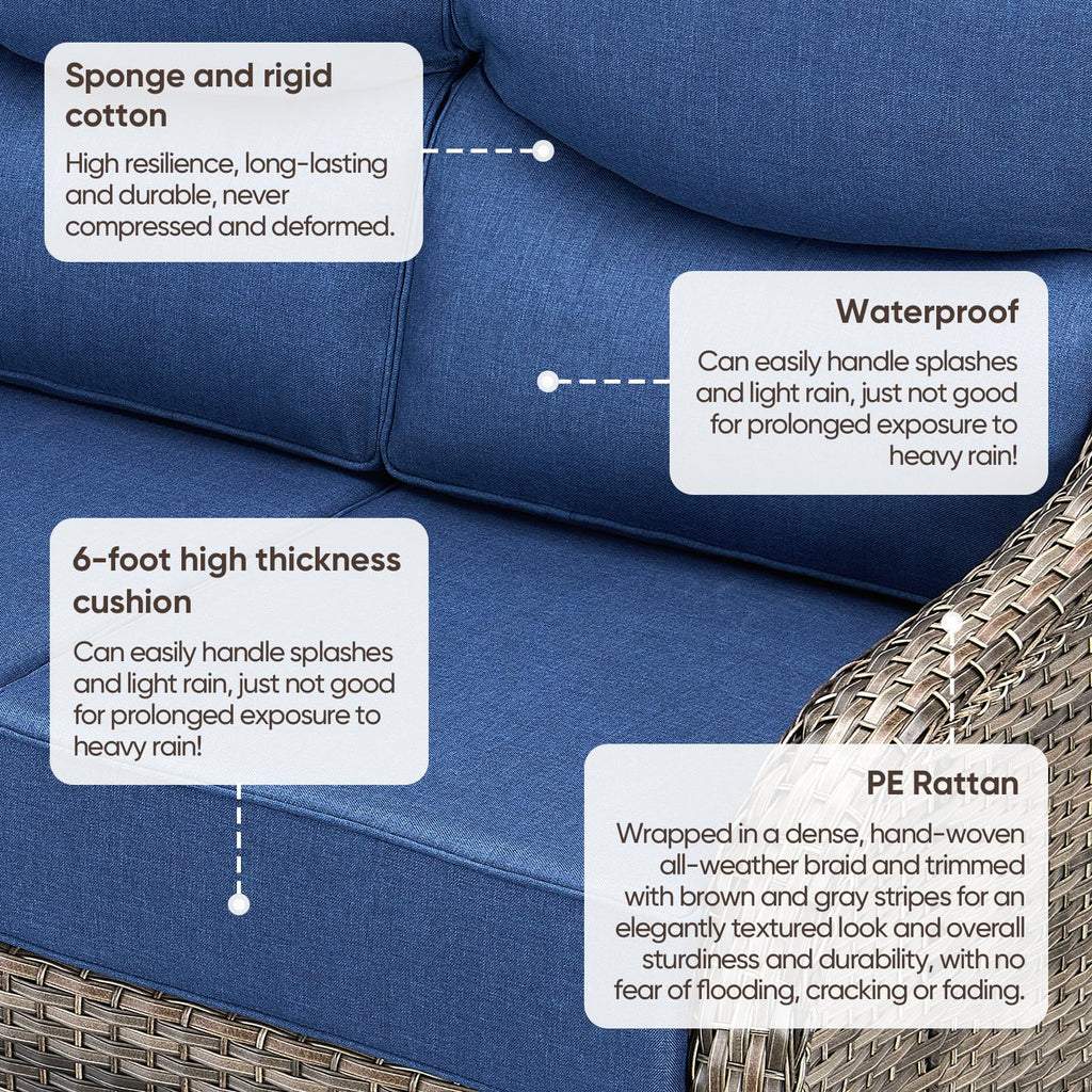 Grey Wicker 3-Seat Outdoor Sofa with Cushion W84915