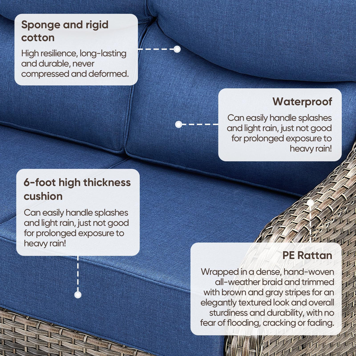 Grey Wicker 3-Seat Outdoor Sofa with Cushion W84915