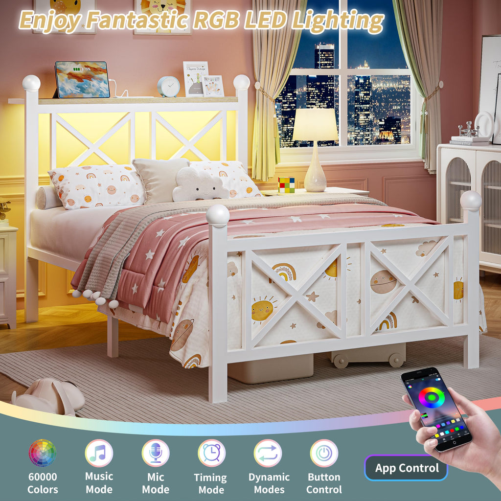 White Twin Bed Frame with Headboard and Footboard E83673