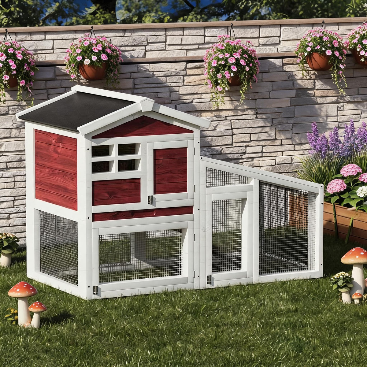 2-Tier Wooden Rabbit Hutch with Run Q105