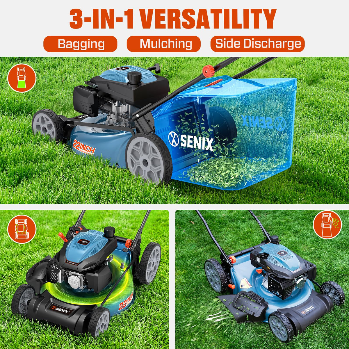 22" 3-in-1 Self Propelled Gas Lawn Mower Z51782