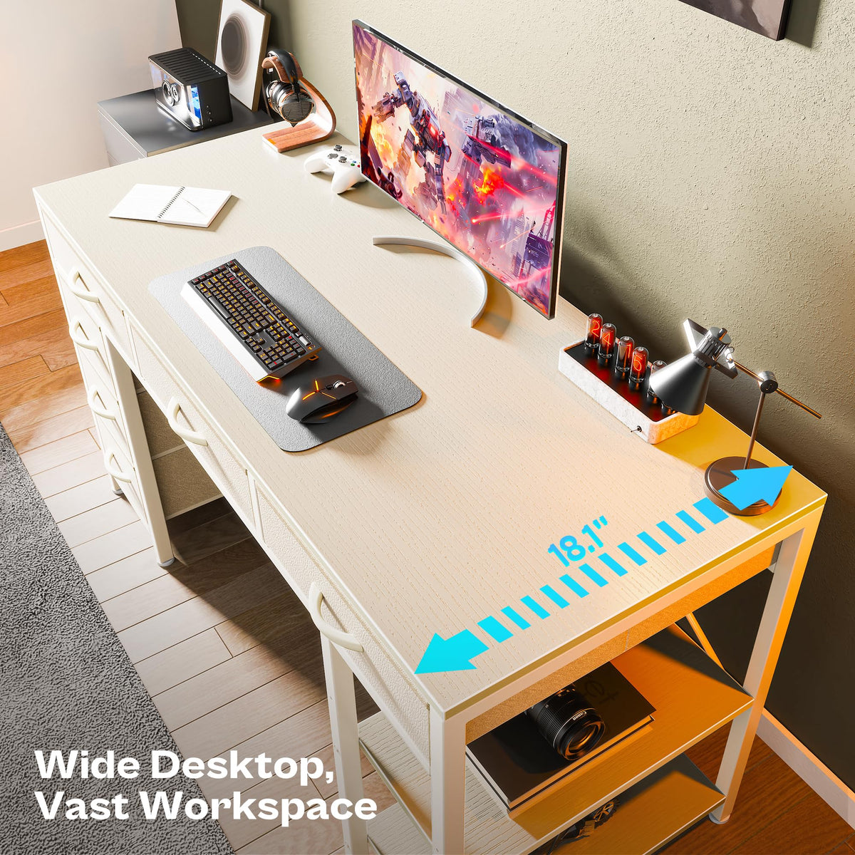 White 6 Drawer Computer Desk with Shelves U284484