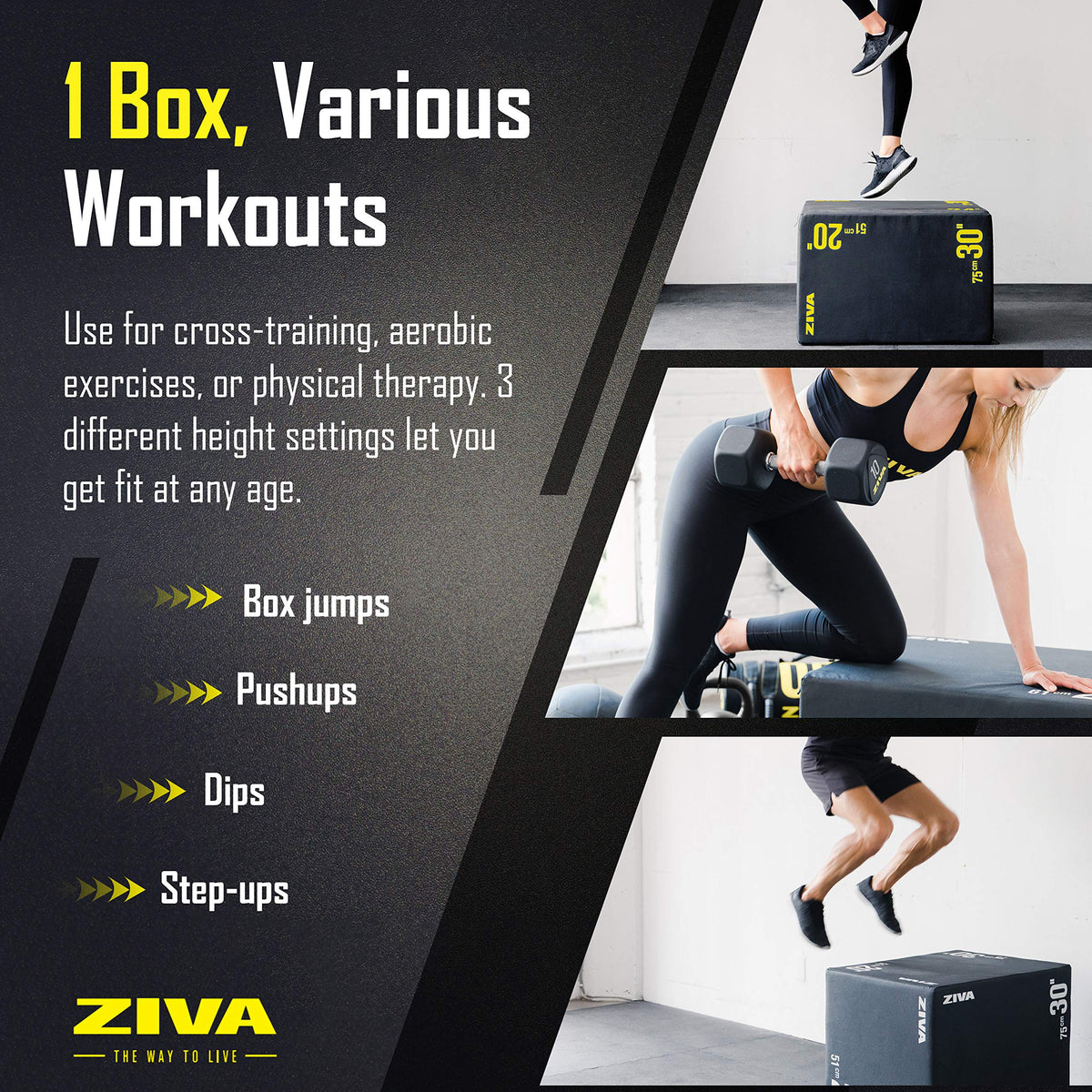 3-in-1 Plyo Box with Non-Slip PVC Cover 20x24x30" C65317