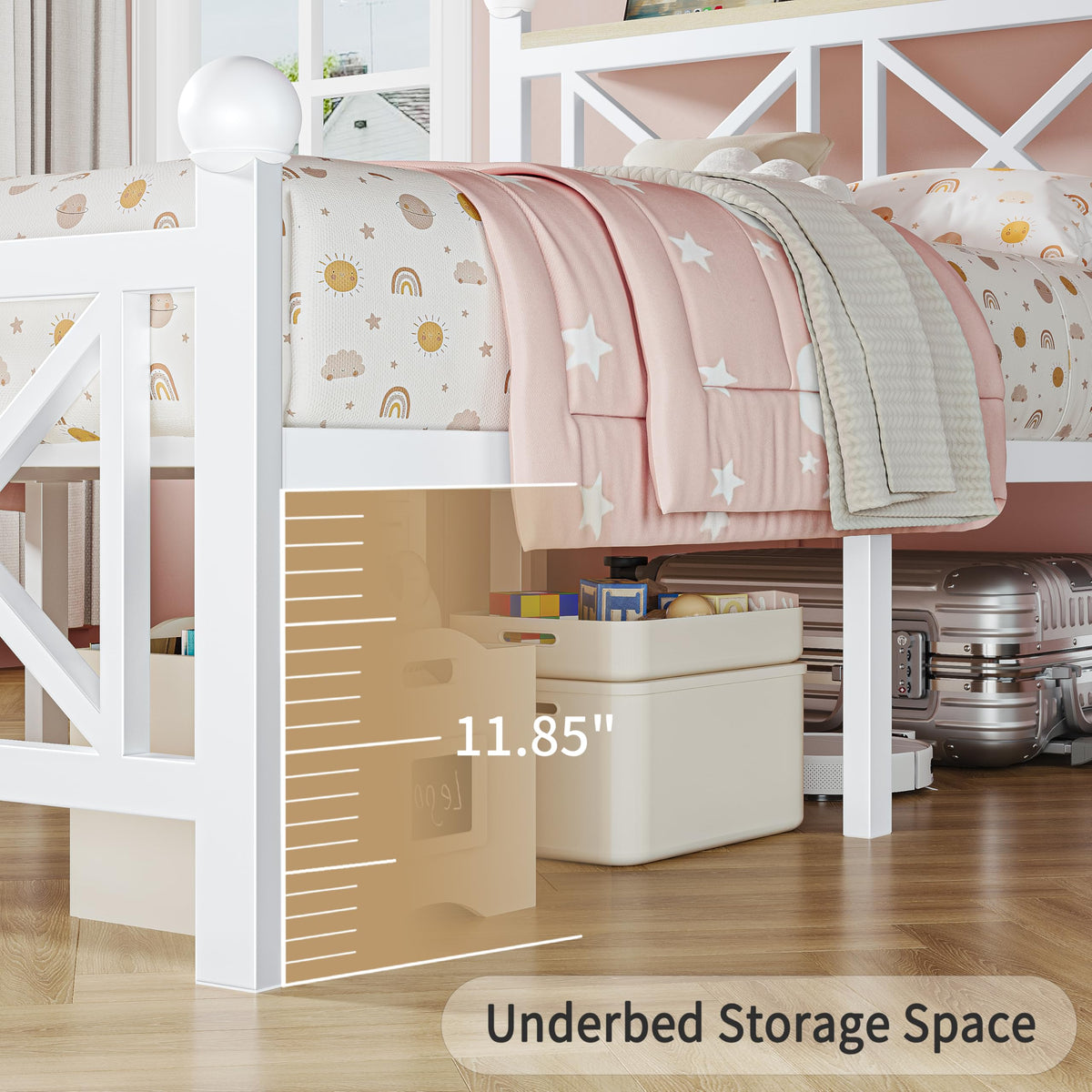 White Twin Bed Frame with Headboard and Footboard E83673