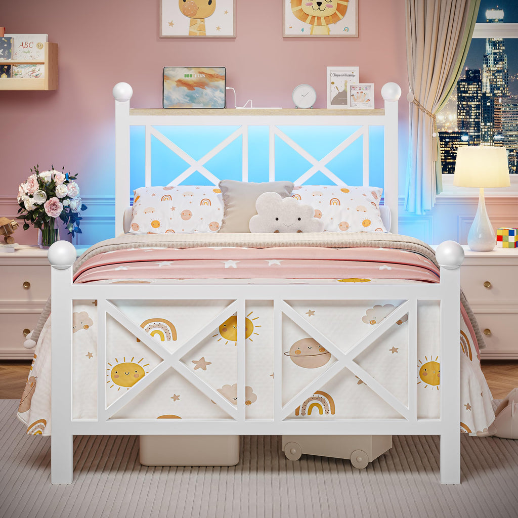 White Twin Bed Frame with Headboard and Footboard E83673