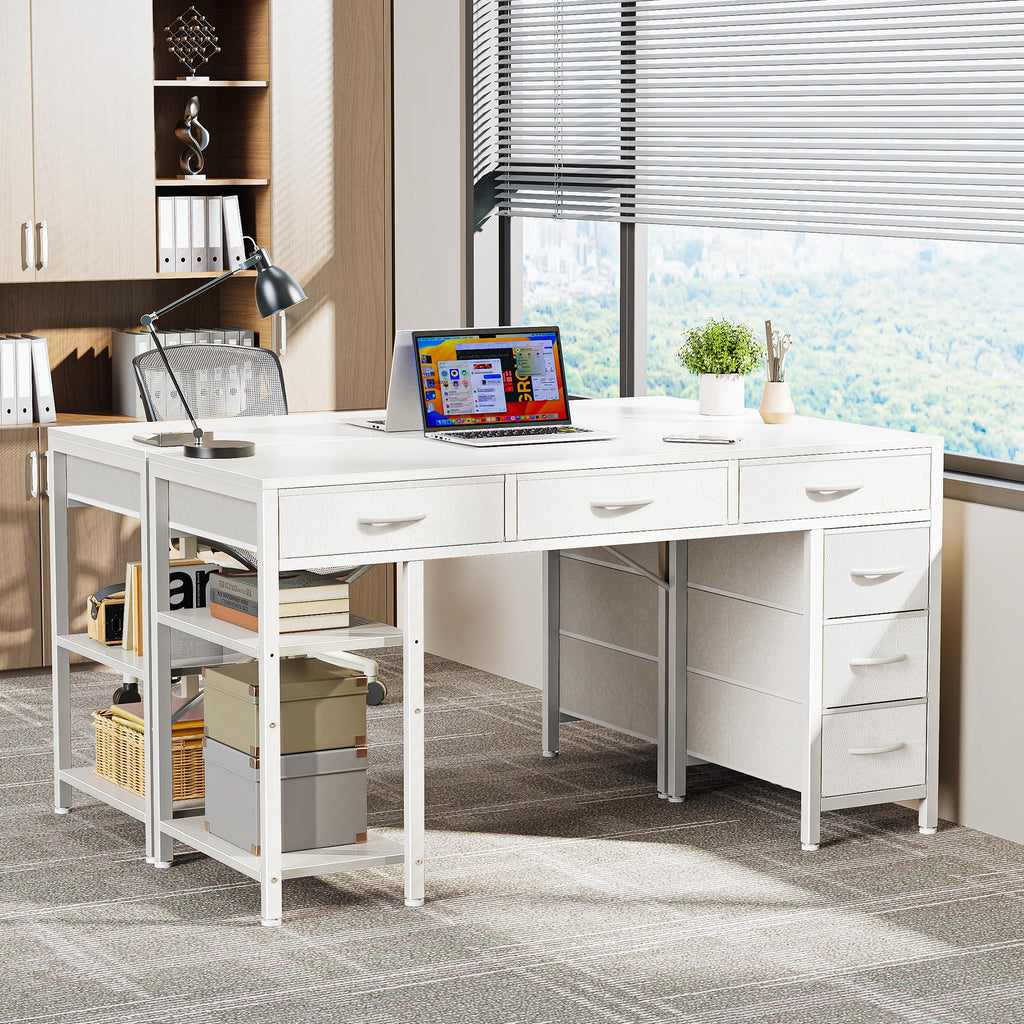 White 6 Drawer Computer Desk with Shelves U284484
